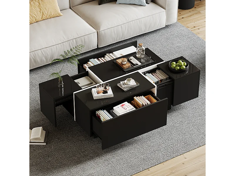 Moderne patchwork salontafel, hoogglans design, MDF, zwart-wit, (100x60x40 cm)