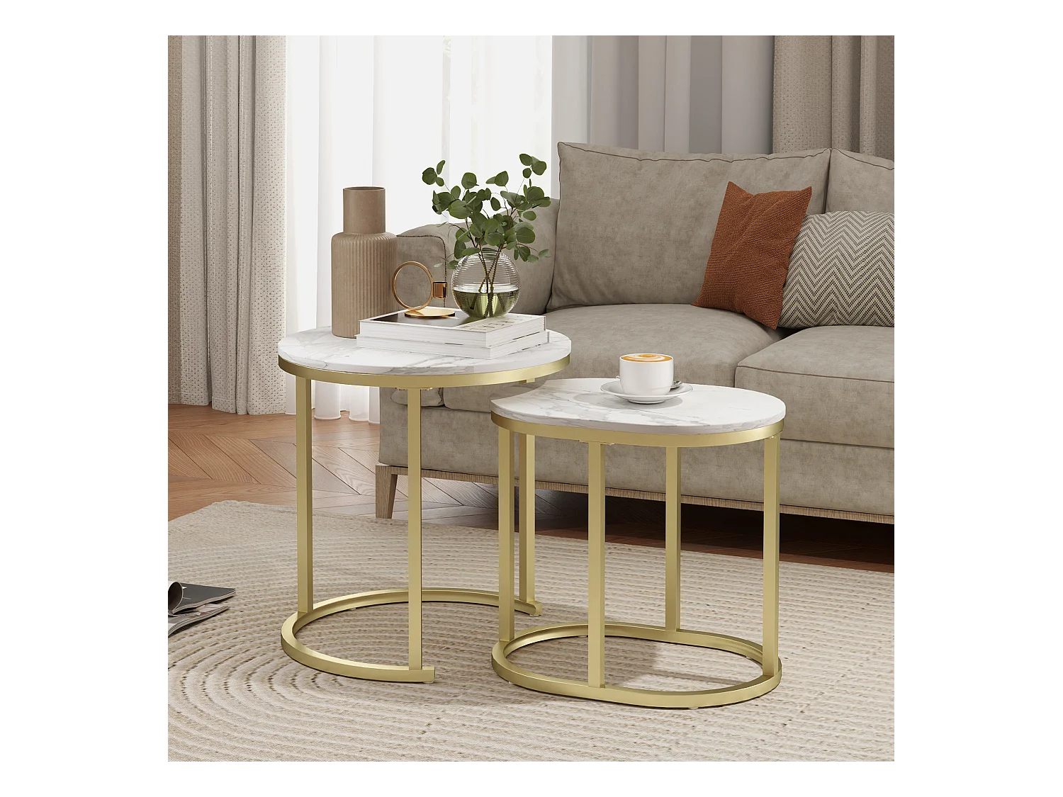 Table d'appoint ronde empilable, cadre en acier, MDF, blanc (50x50.5 cm)