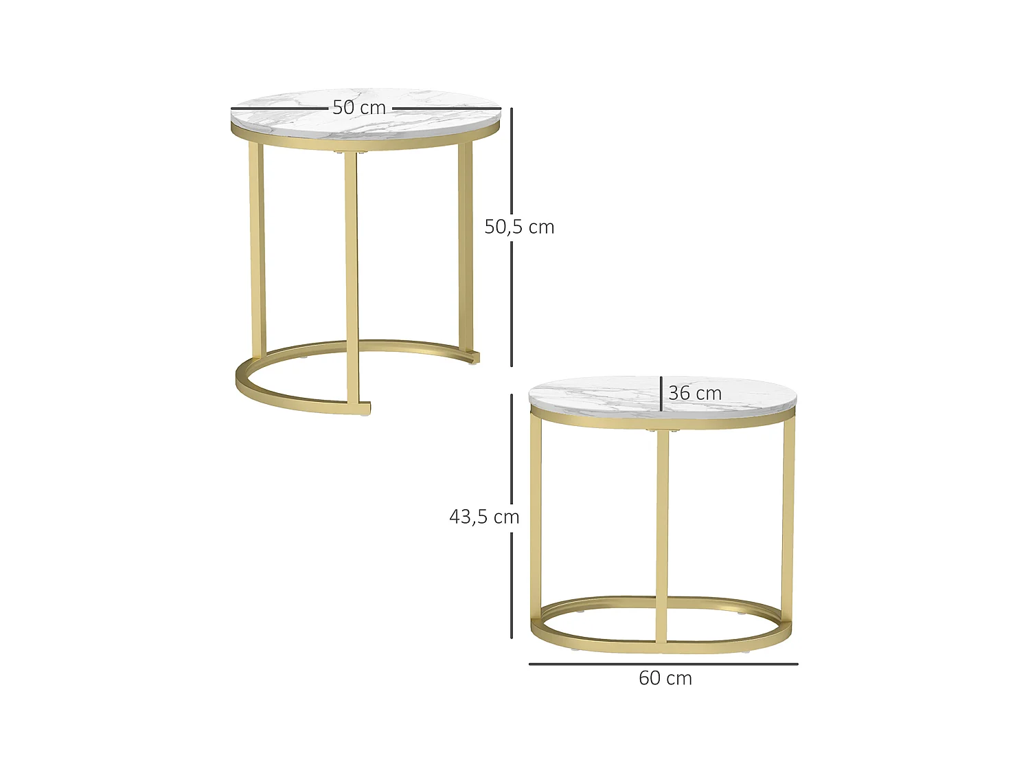 Table d'appoint ronde empilable, cadre en acier, MDF, blanc (50x50.5 cm)