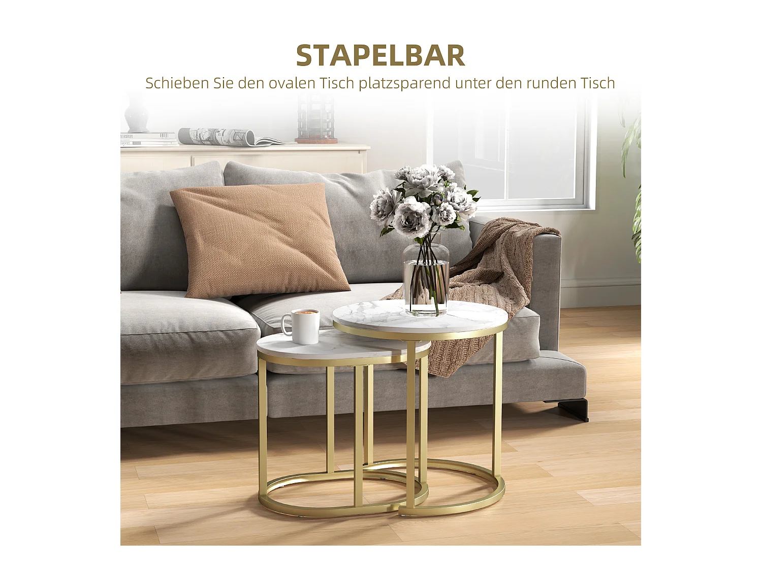 Table d'appoint ronde empilable, cadre en acier, MDF, blanc (50x50.5 cm)