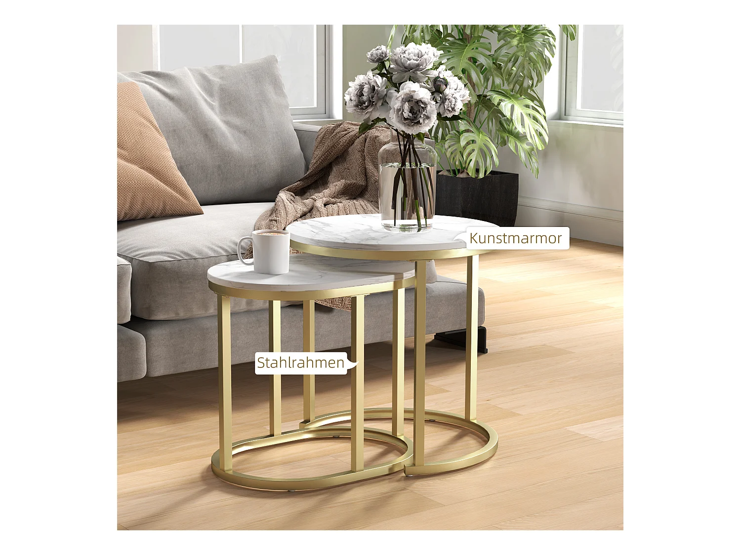 Table d'appoint ronde empilable, cadre en acier, MDF, blanc (50x50.5 cm)