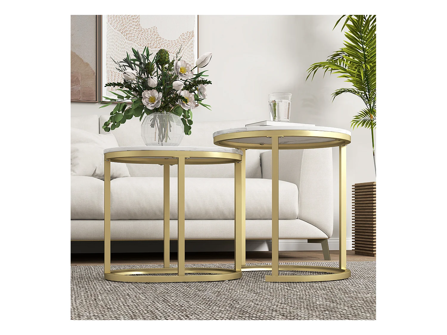 Table d'appoint ronde empilable, cadre en acier, MDF, blanc (50x50.5 cm)