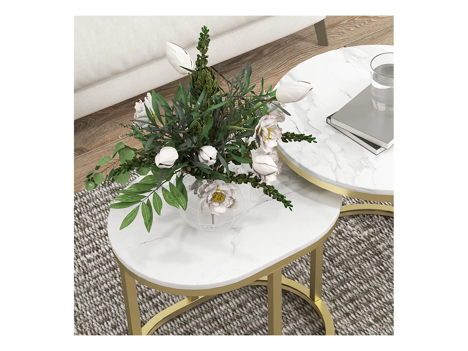 Table d'appoint ronde empilable, cadre en acier, MDF, blanc (50x50.5 cm)