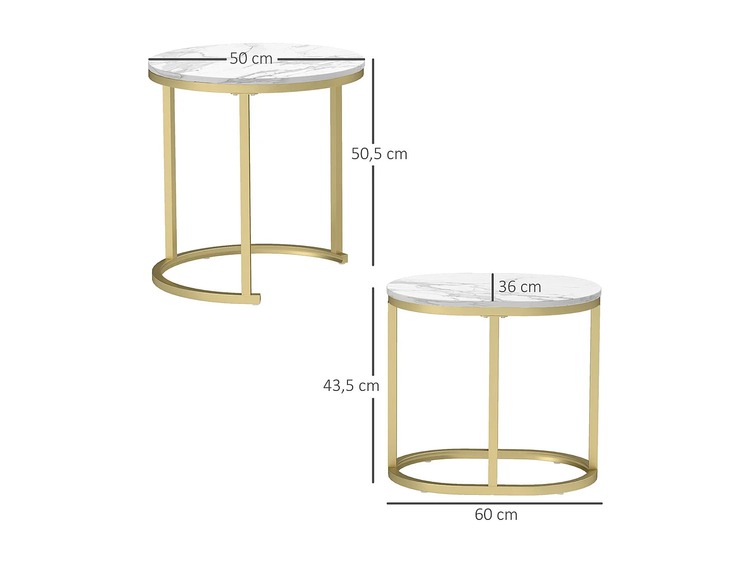 Table d'appoint ronde empilable, cadre en acier, MDF, blanc (50x50.5 cm)