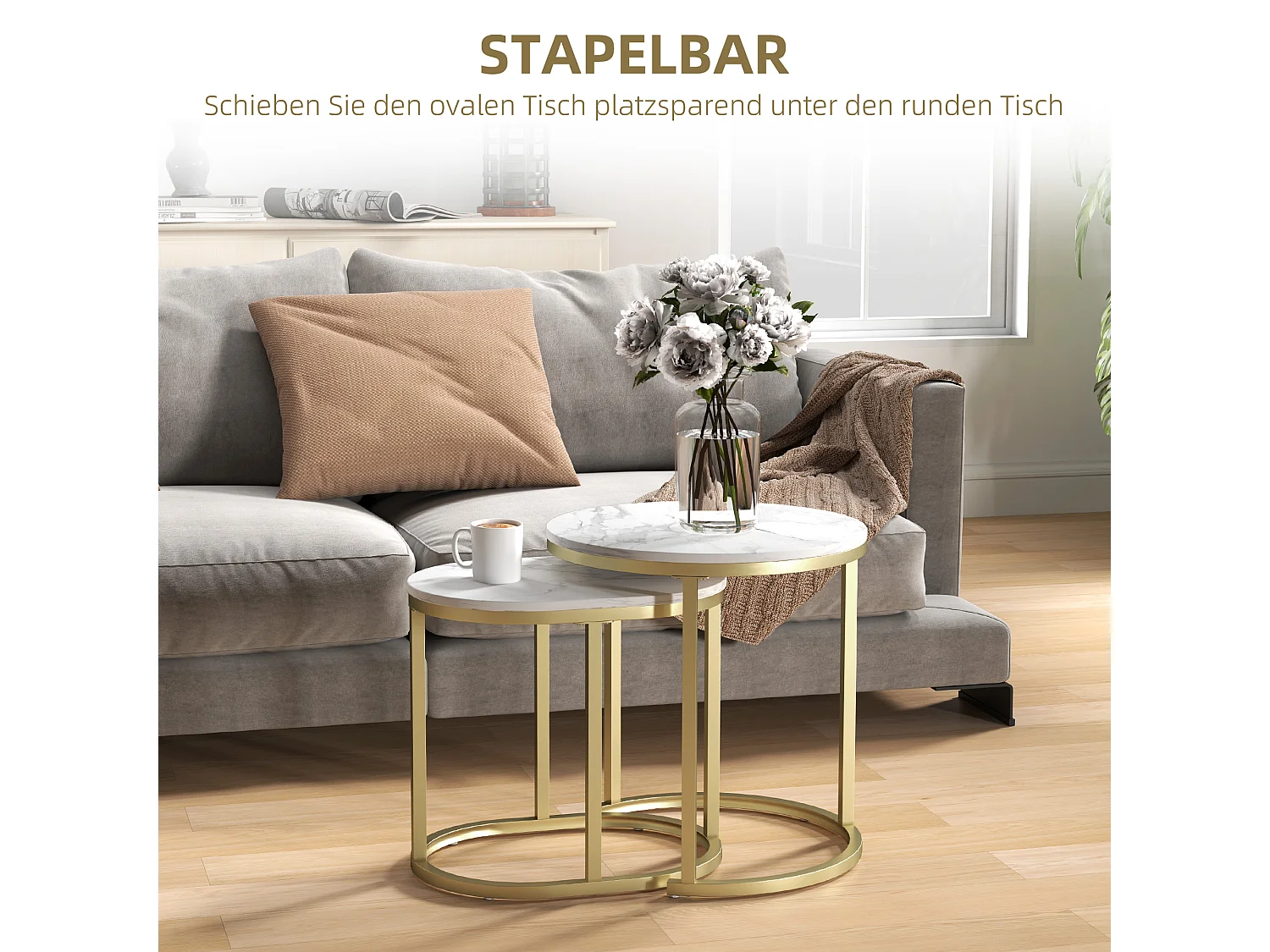 Table d'appoint ronde empilable, cadre en acier, MDF, blanc (50x50.5 cm)