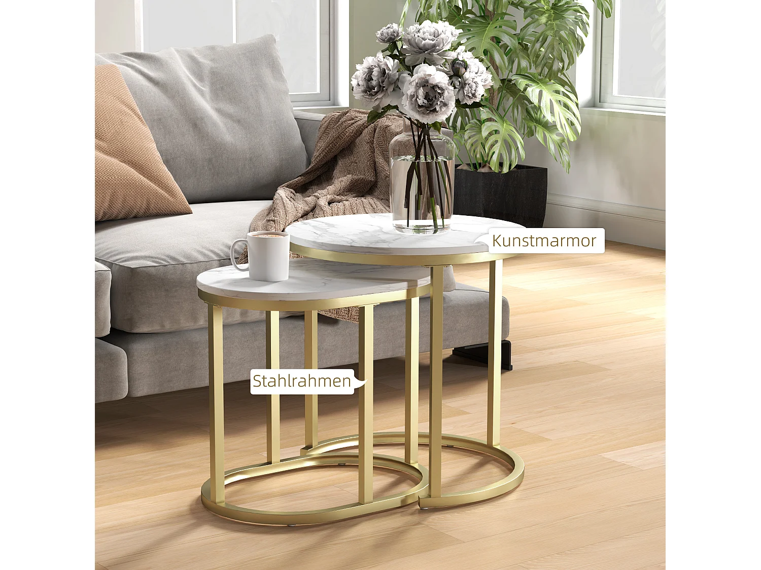 Table d'appoint ronde empilable, cadre en acier, MDF, blanc (50x50.5 cm)