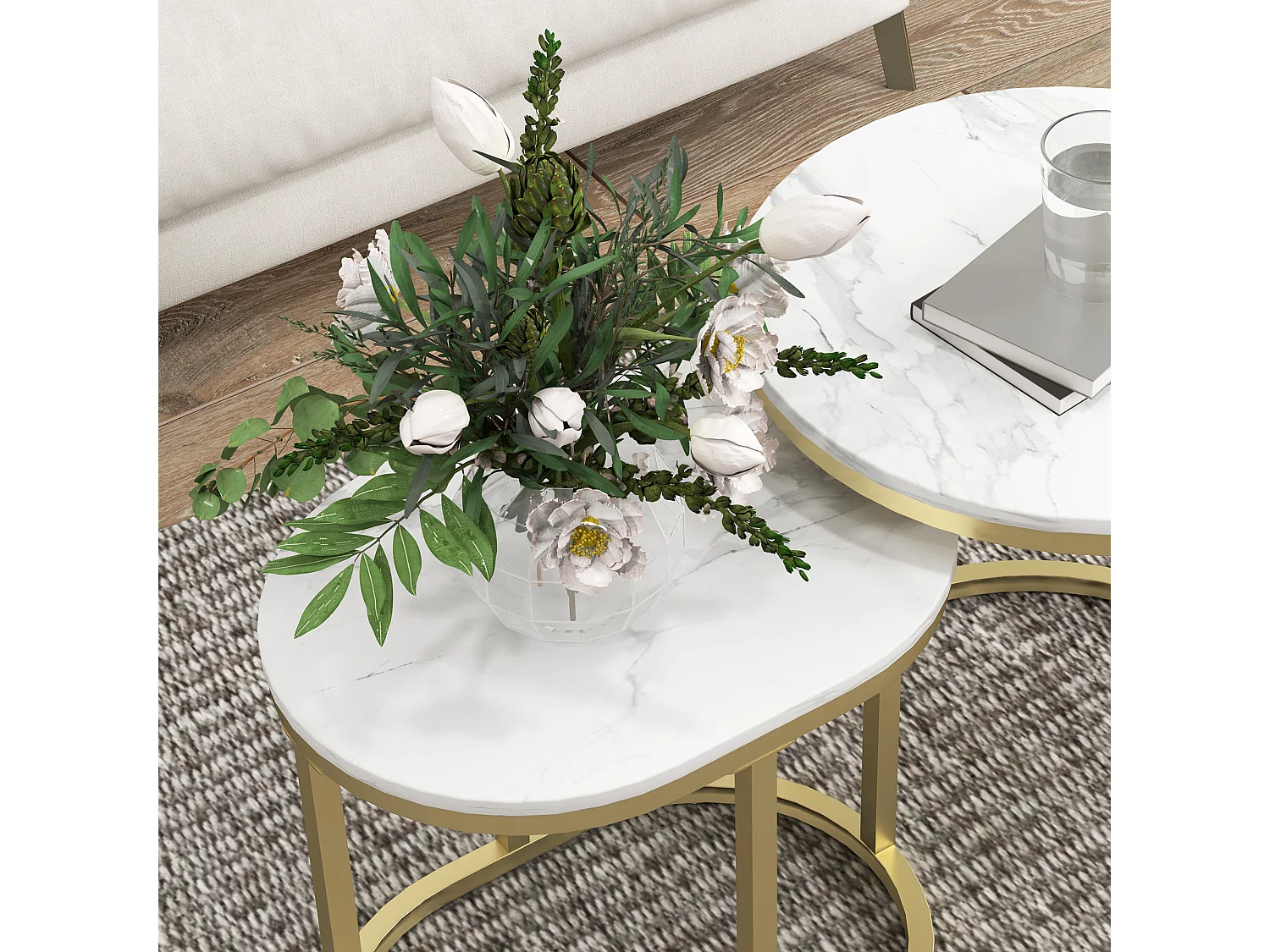 Table d'appoint ronde empilable, cadre en acier, MDF, blanc (50x50.5 cm)