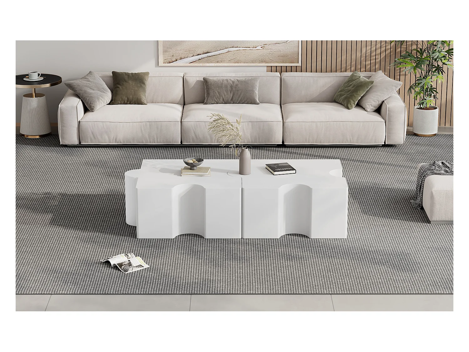 Lot de tables basses modulaires puzzle, design moderne et personnalisable, MDF, blanc (65x65x32cm)