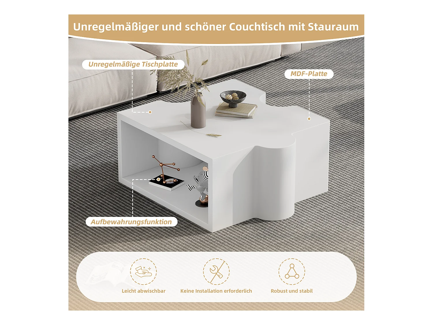 Lot de tables basses modulaires puzzle, design moderne et personnalisable, MDF, blanc (65x65x32cm)