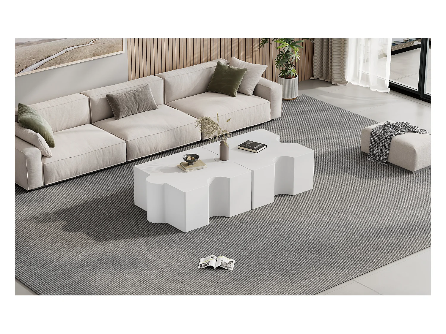 Lot de tables basses modulaires puzzle, design moderne et personnalisable, MDF, blanc (65x65x32cm)