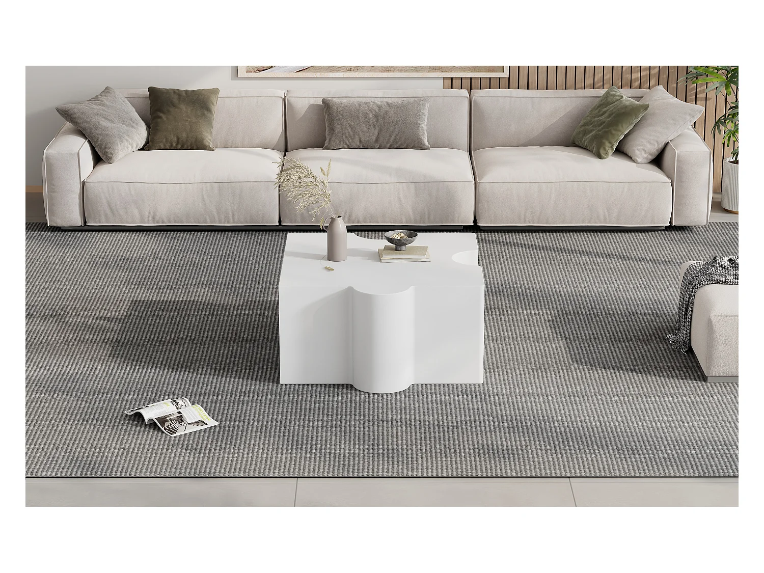 Lot de tables basses modulaires puzzle, design moderne et personnalisable, MDF, blanc (65x65x32cm)