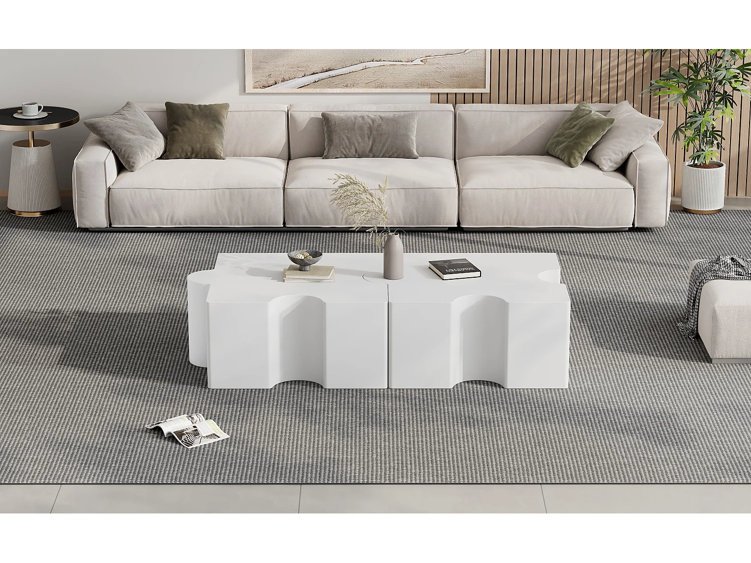 Set modulaire puzzel-salontafels, modern en aanpasbaar design, MDF, wit (65x65x32cm)