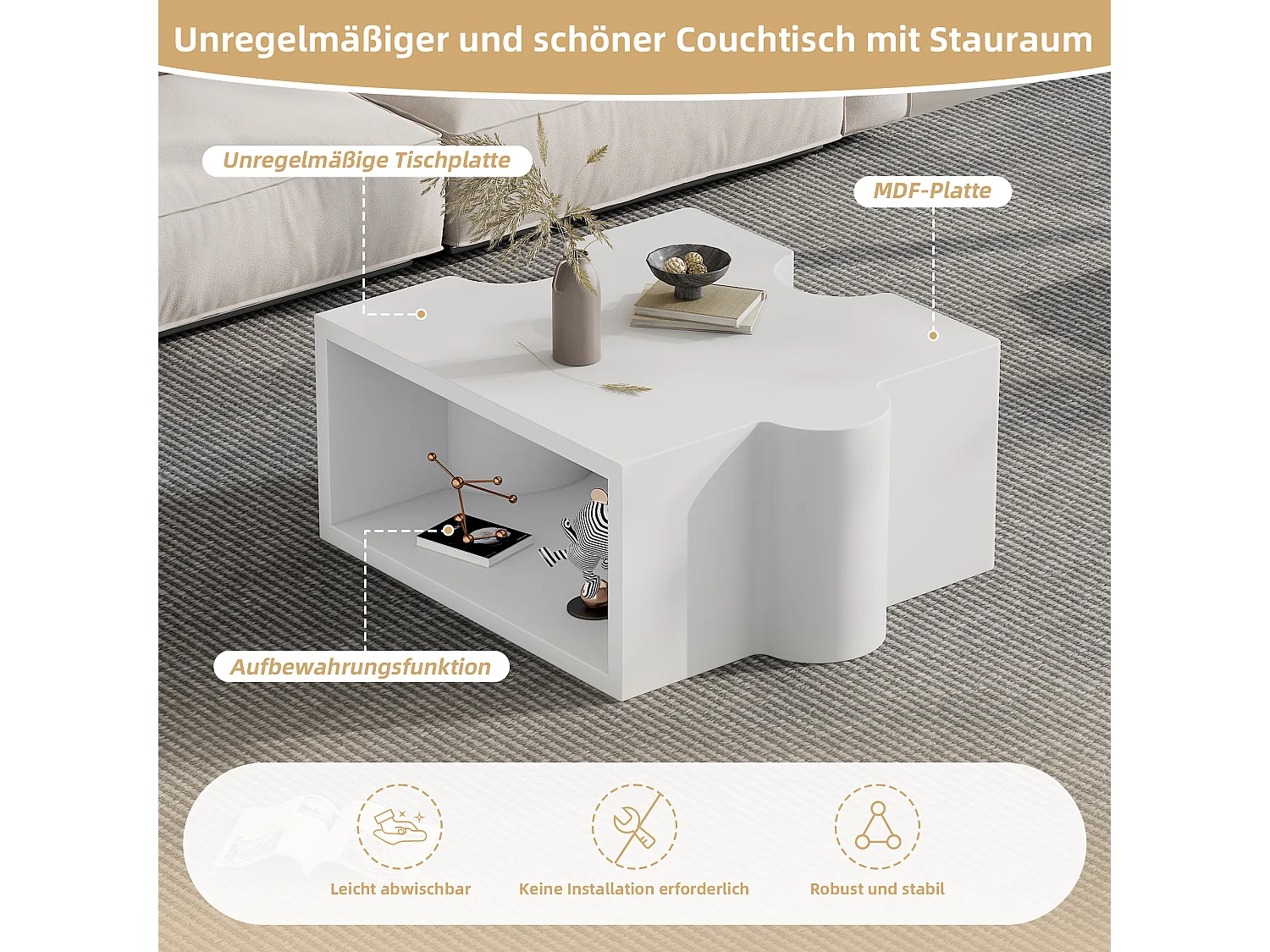 Set modulaire puzzel-salontafels, modern en aanpasbaar design, MDF, wit (65x65x32cm)