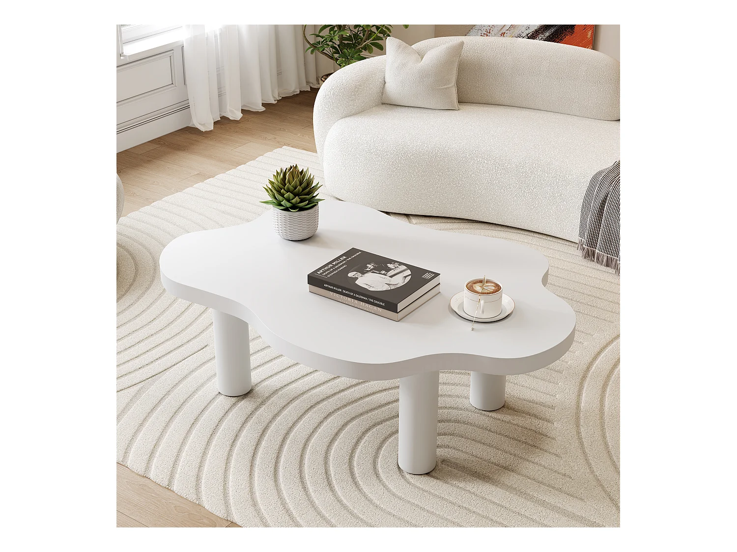 Table basse nuage, design moderne, MDF, blanc (100x70x40 cm)