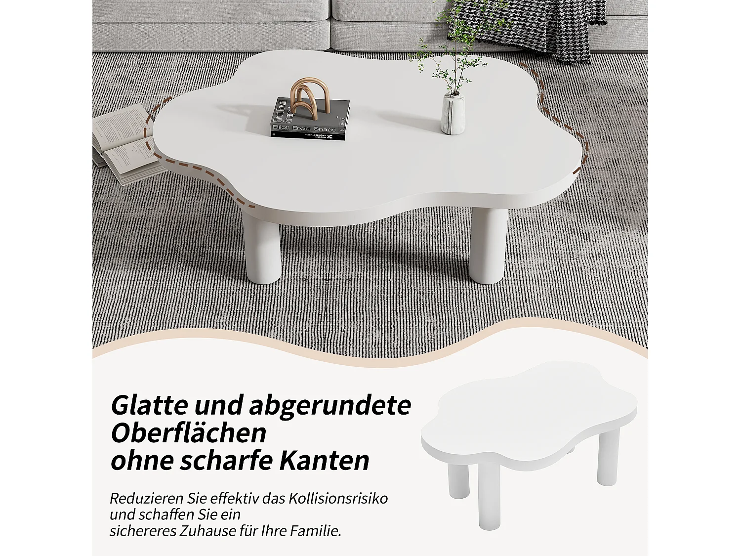 Table basse nuage, design moderne, MDF, blanc (100x70x40 cm)