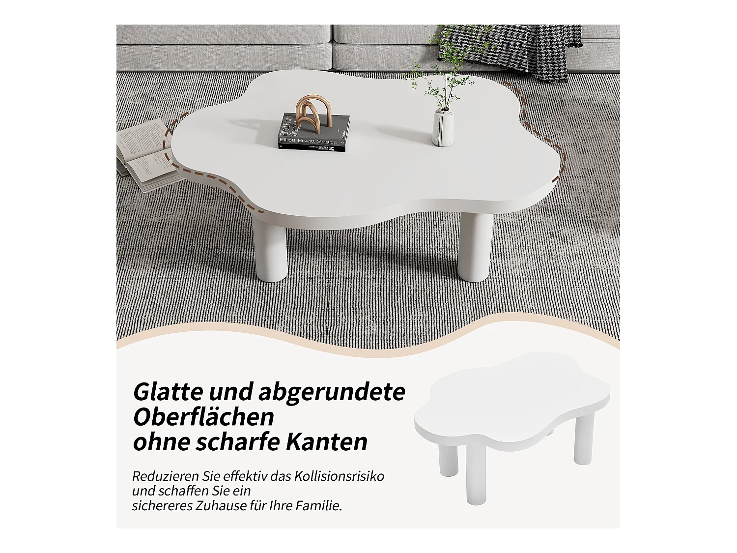 Table basse nuage, design moderne, MDF, blanc (100x70x40 cm)