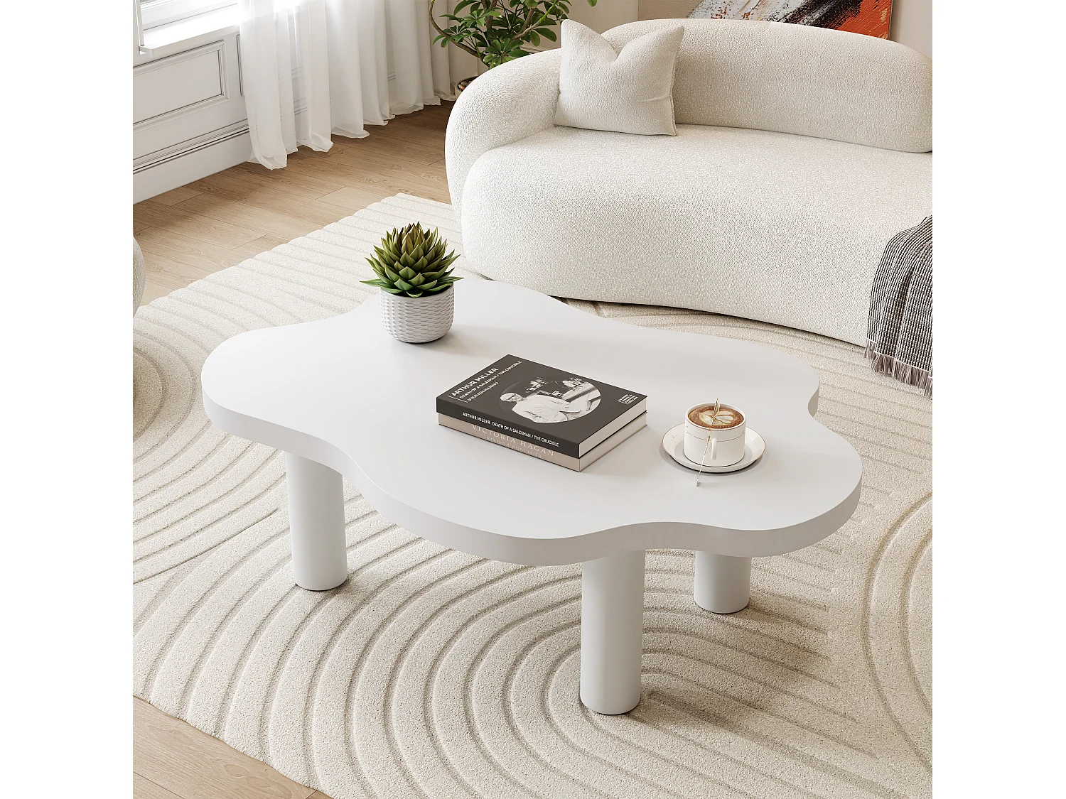 Table basse nuage, design moderne, MDF, blanc (100x70x40 cm)