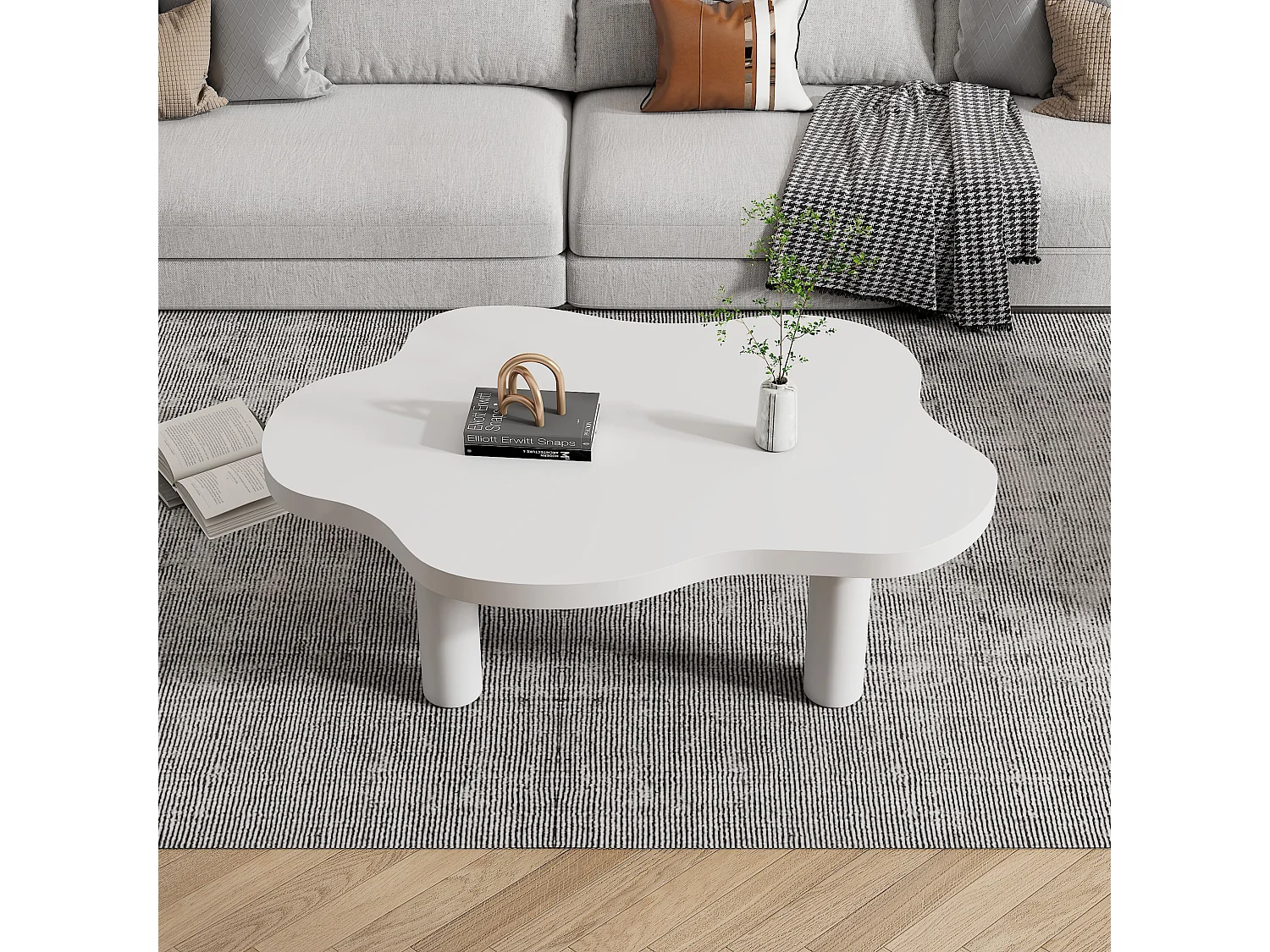 Table basse nuage, design moderne, MDF, blanc (100x70x40 cm)