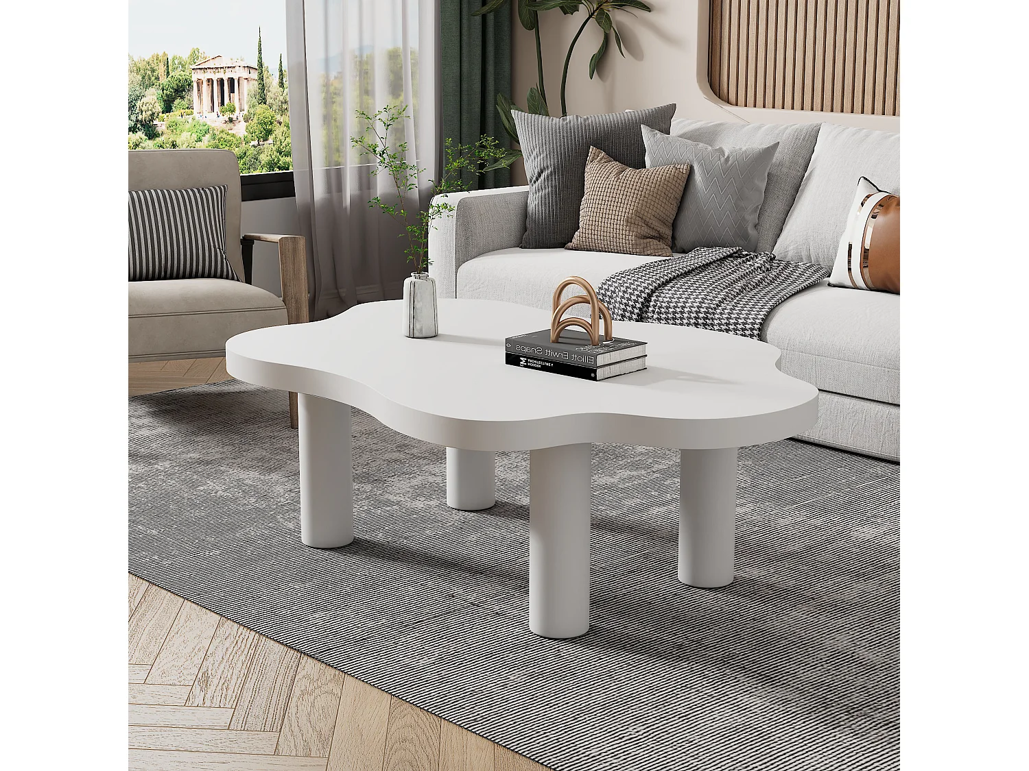 Table basse nuage, design moderne, MDF, blanc (100x70x40 cm)