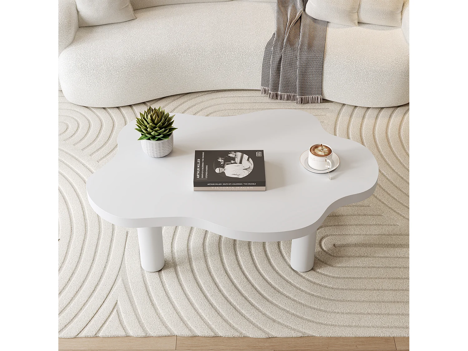 Table basse nuage, design moderne, MDF, blanc (100x70x40 cm)
