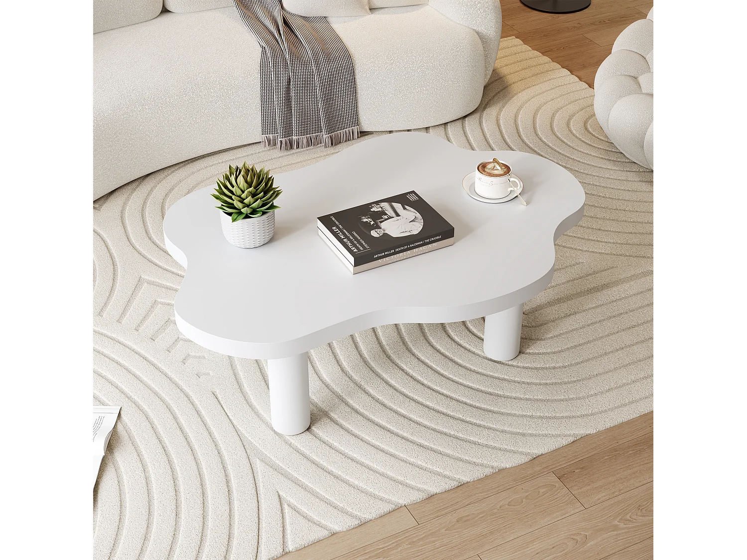 Table basse nuage, design moderne, MDF, blanc (100x70x40 cm)