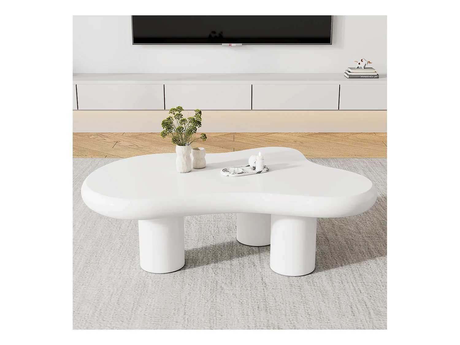 Creatieve wolkvormige salontafel, MDF met viltbescherming, gelakte afwerking, wit (97 x 67 x 32 cm)