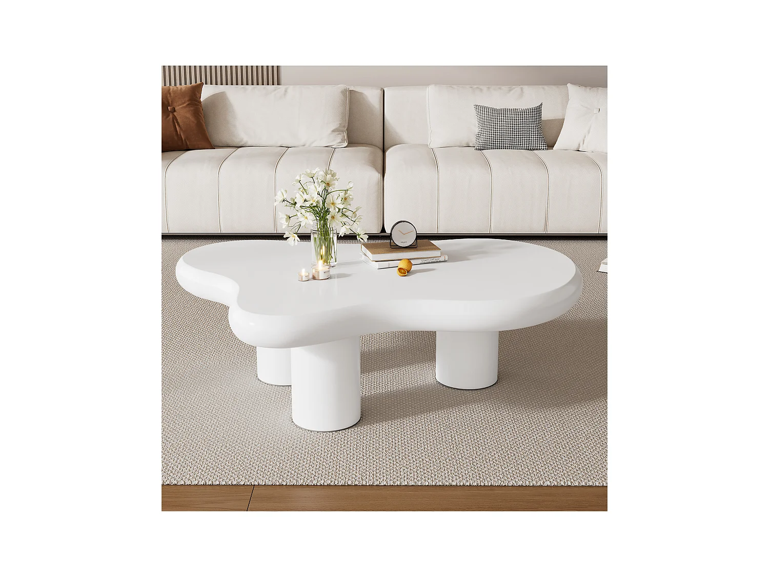 Creatieve wolkvormige salontafel, MDF met viltbescherming, gelakte afwerking, wit (97 x 67 x 32 cm)