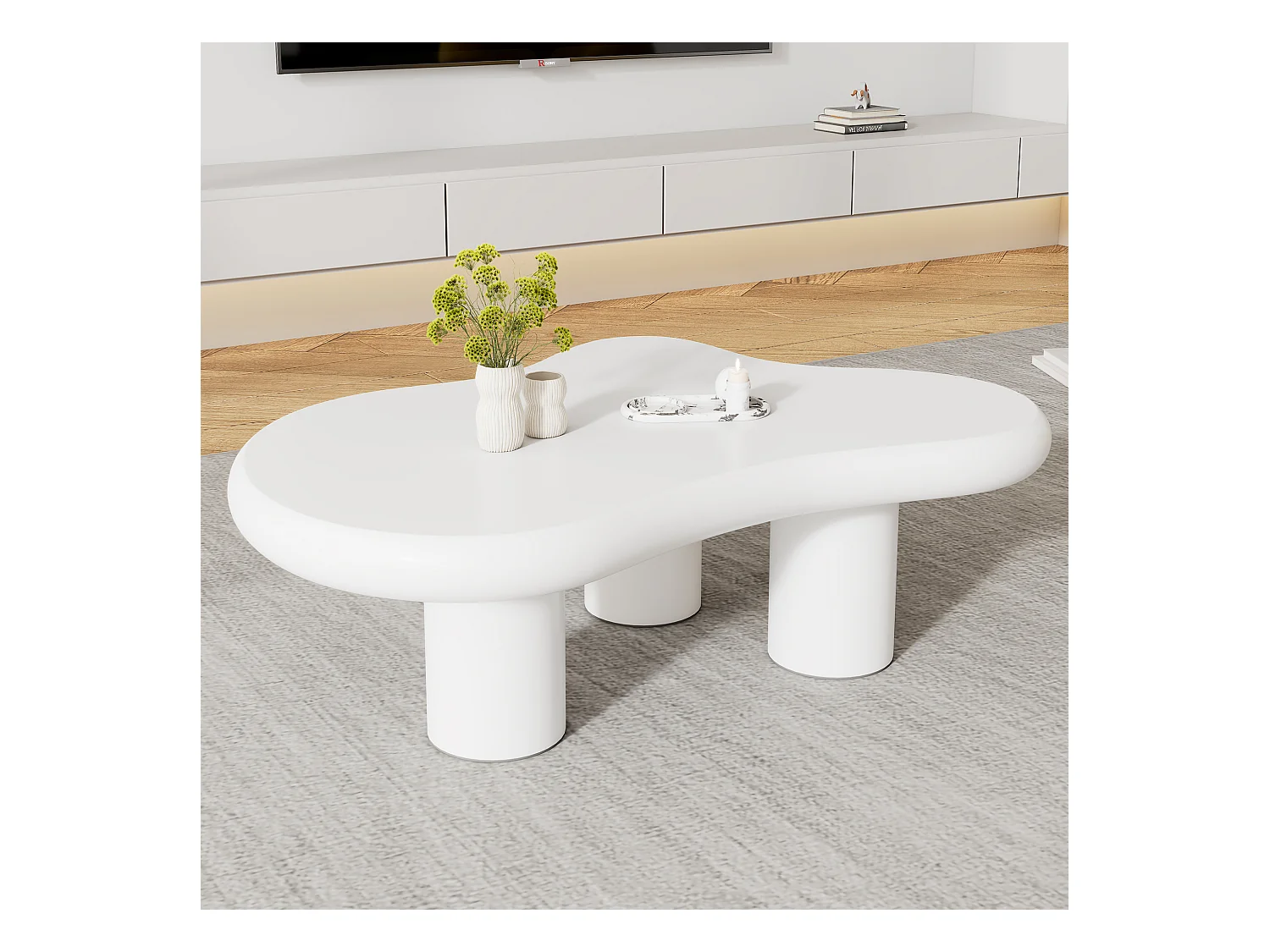 Creatieve wolkvormige salontafel, MDF met viltbescherming, gelakte afwerking, wit (97 x 67 x 32 cm)