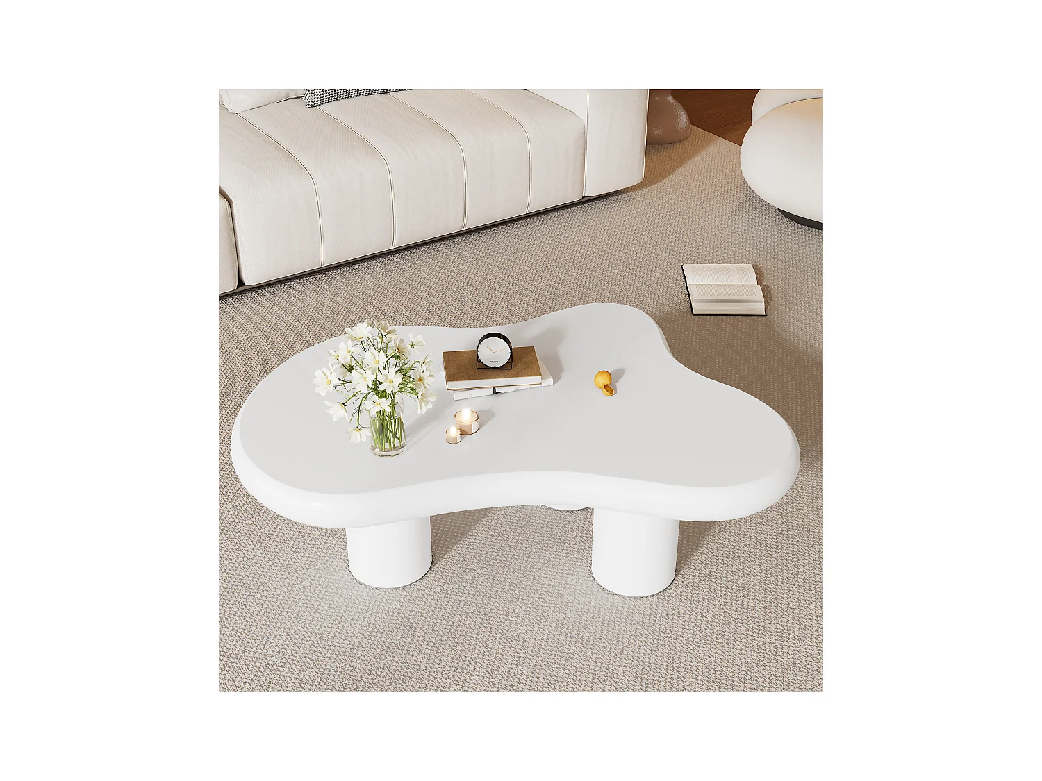 Creatieve wolkvormige salontafel, MDF met viltbescherming, gelakte afwerking, wit (97 x 67 x 32 cm)