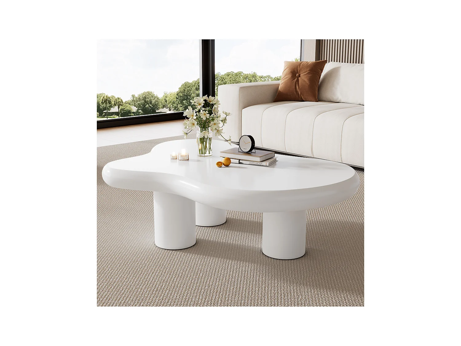 Creatieve wolkvormige salontafel, MDF met viltbescherming, gelakte afwerking, wit (97 x 67 x 32 cm)