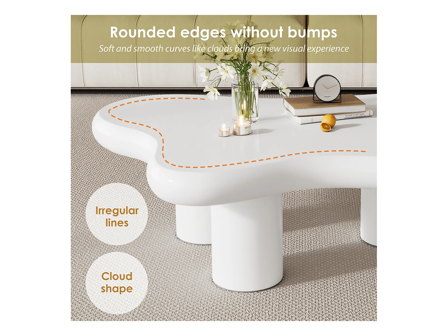 Creatieve wolkvormige salontafel, MDF met viltbescherming, gelakte afwerking, wit (97 x 67 x 32 cm)