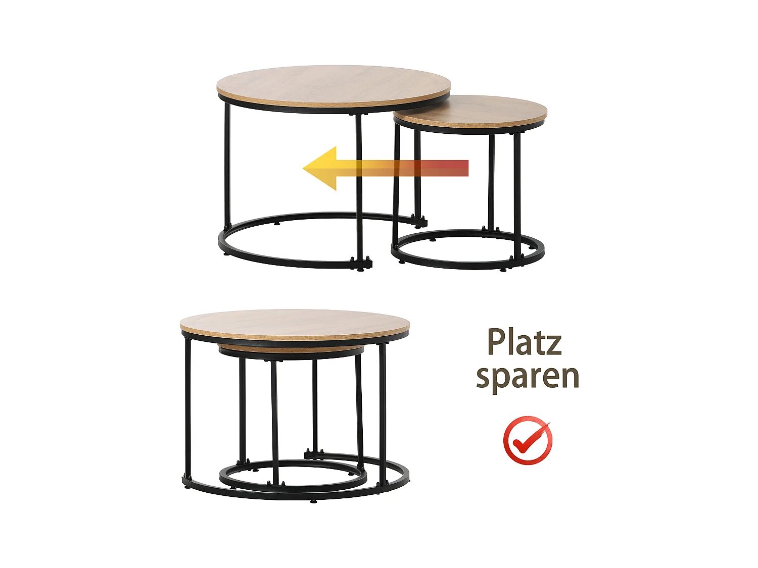 Lot de 2 tables basses rondes, design moderne, MDF, couleur bois (70 x 70 x 45 cm & 45.5 x 44 cm)