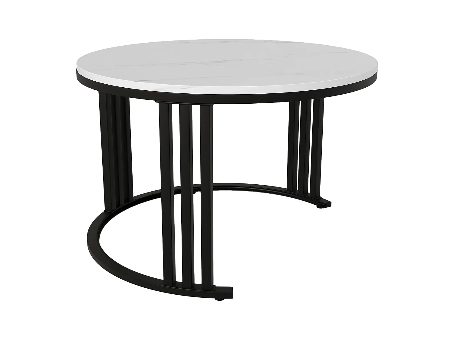 Ronde salontafel 2-in-1, MDF, glas en wit marmeren blad, met 2 lades, zwart en grijs (70x70x46 + 50x50x40 cm)