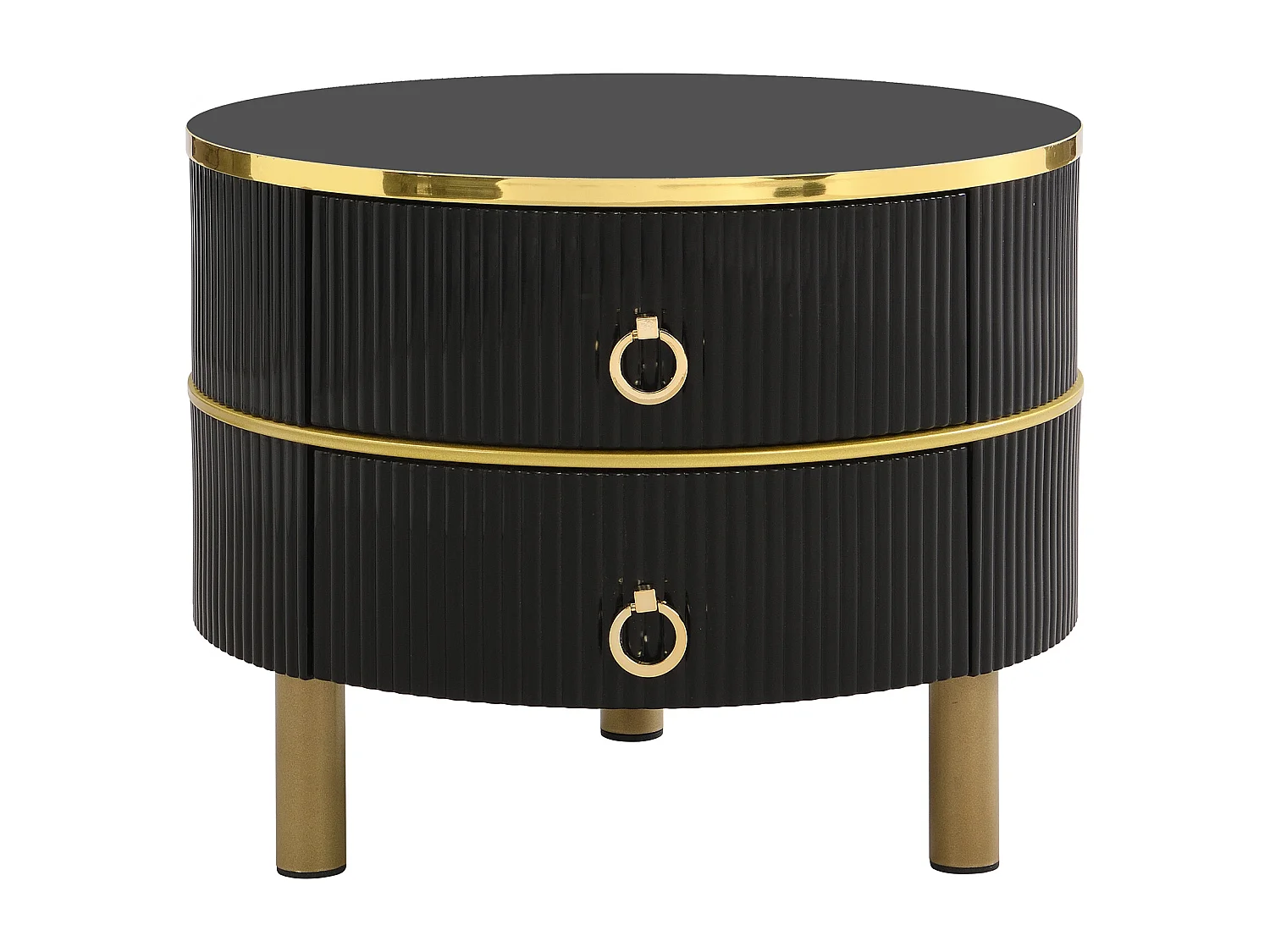 Ronde salontafel 2-in-1, MDF, wit marmeren blad en bruin gehard glas, met 2 lades, zwart (70x70x46 + 50x50x40 cm)