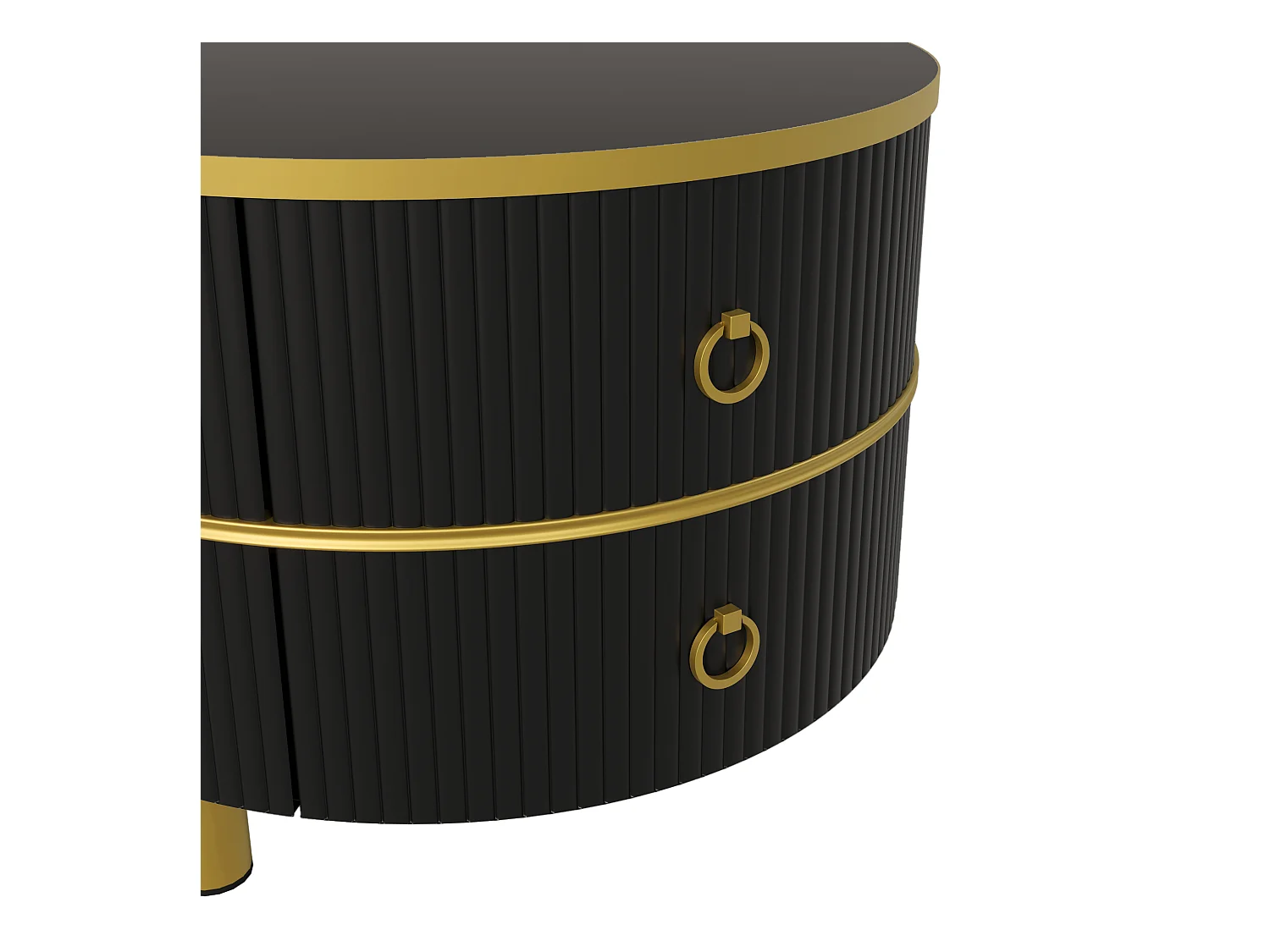 Table basse 2-en-1 ronde, MDF, Plateau en verre trempé et marbre blanc, avec 2 tiroirs, Noir et Or (70x70x46 + 50x50x40 cm)