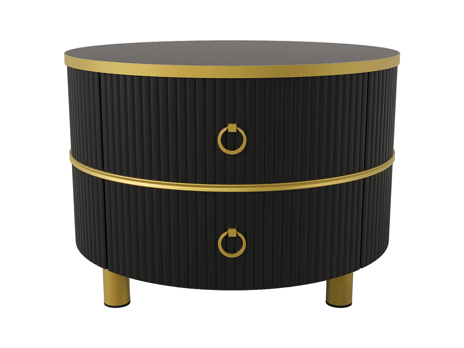 Ronde salontafel 2-in-1, MDF, gehard glas en wit marmeren blad, met 2 lades, zwart en goud (70x70x46 + 50x50x40 cm)