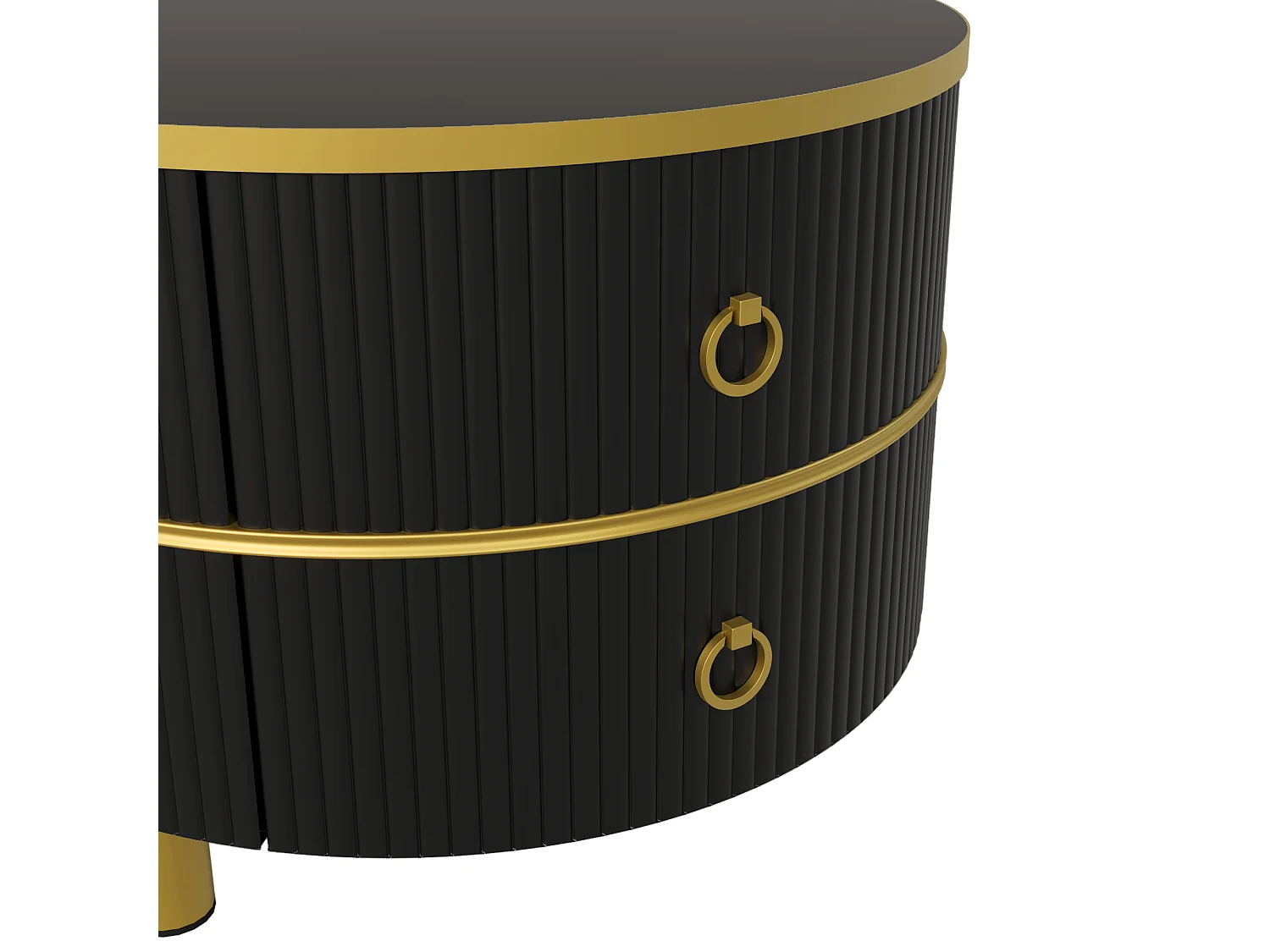 Table basse 2-en-1 ronde, MDF, Plateau en verre trempé et marbre blanc, avec 2 tiroirs, Noir et Or (70x70x46 + 50x50x40 cm)