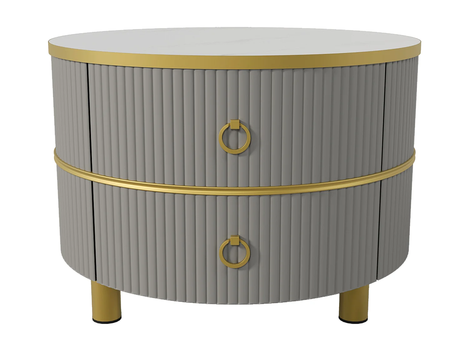 Ronde salontafel 2 in 1, MDF, met transparant en gemarmerd glazen blad, 2 lades, zwart en grijs (70x70x45 + 50x50x40 cm)