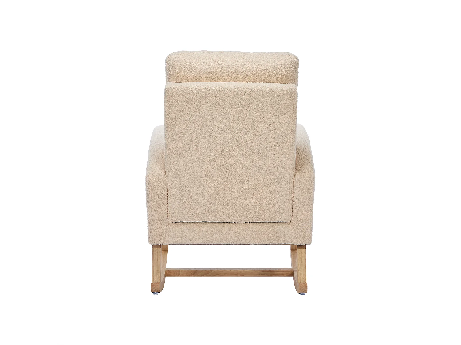 Fauteuil à bascule en velours Tissu peluche, structure en bois massif, couleur beige avec repose-pieds intégré (132x50x99cm)