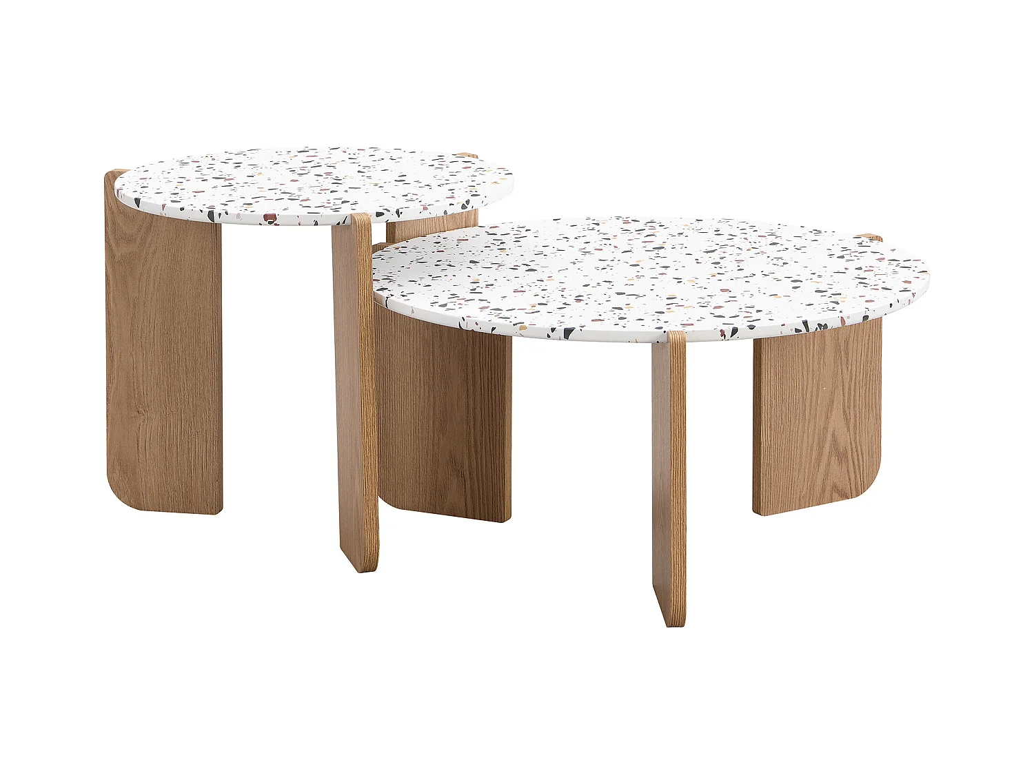 Set van 2 modulaire salontafels, modern design, wit MDF en houtlook (70x70x35 cm + 50x50x45,5 cm)
