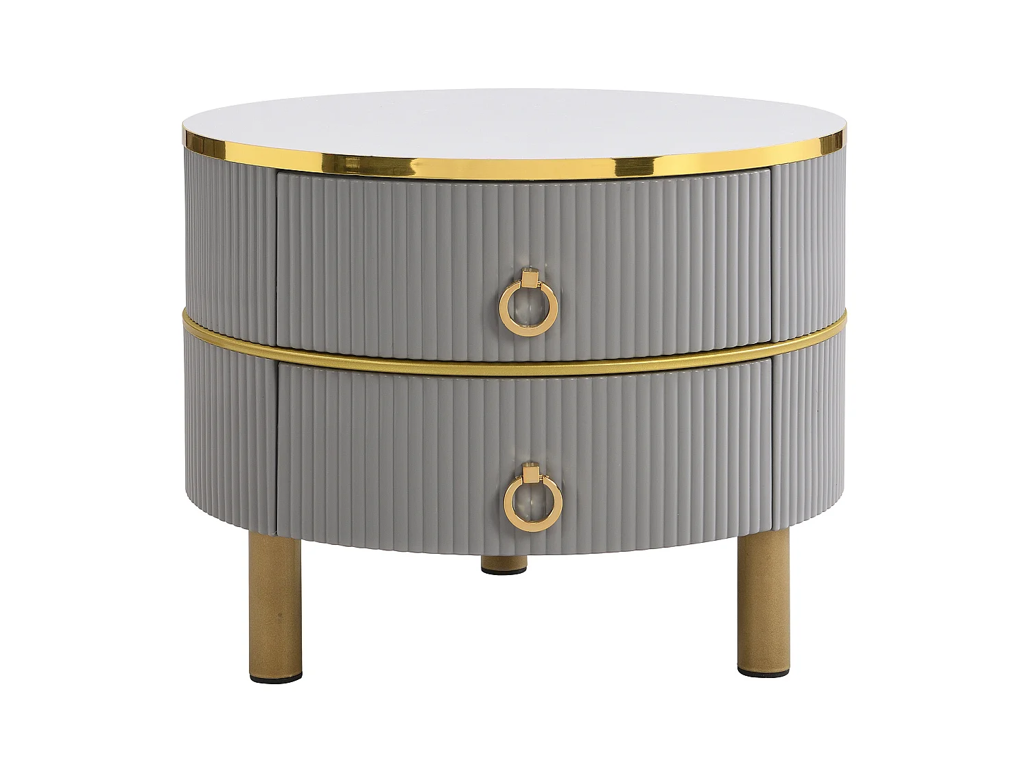 Ronde salontafel 2-in-1, MDF, wit marmeren blad, met 2 lades, zwart en goud (70x70x46 + 50x50x40 cm)