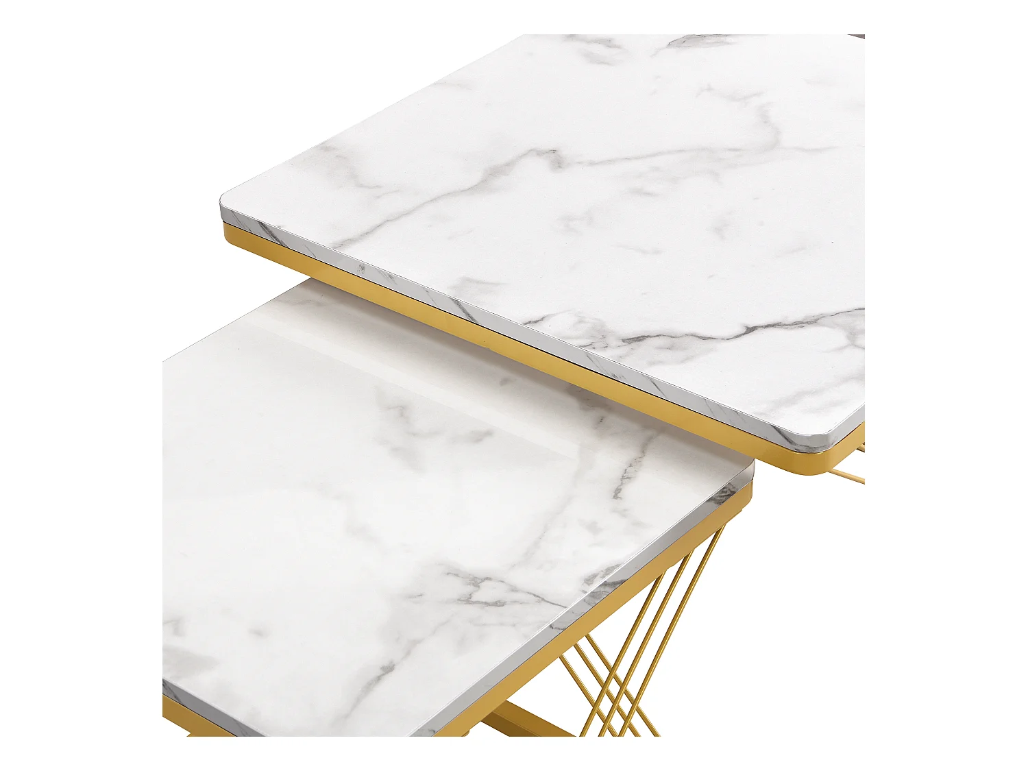 Table basse 2 pièces, design haut de gamme, MDF marbré brillant, pieds réglables, charge 30kg (60 x 60 x 45 cm & 45 x 45 x 40 cm)