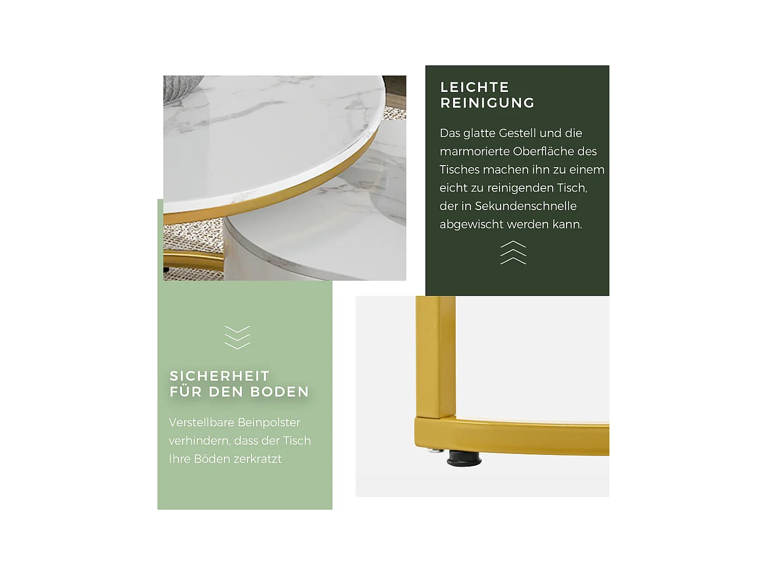 Lot de 2 tables basses carrées, pieds en métal doré, design moderne, MDF, blanc (100 x 48 x 38.5 cm & 70 x 70 x 44.5 cm)