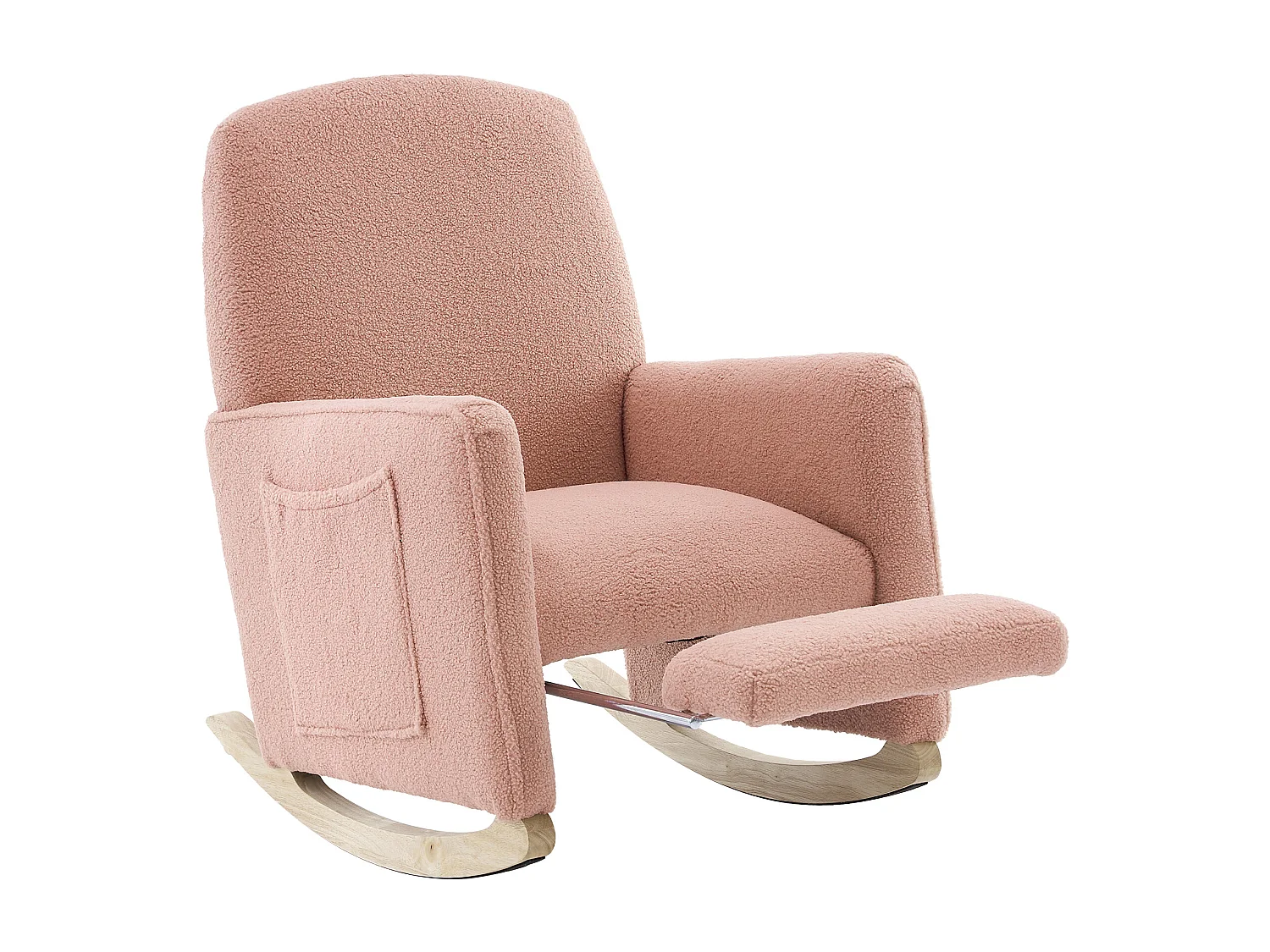 Fauteuil à bascule avec Poufe, Relax fauteuil, haut dossier, en Tissu peluche rose (67x126x98 cm)