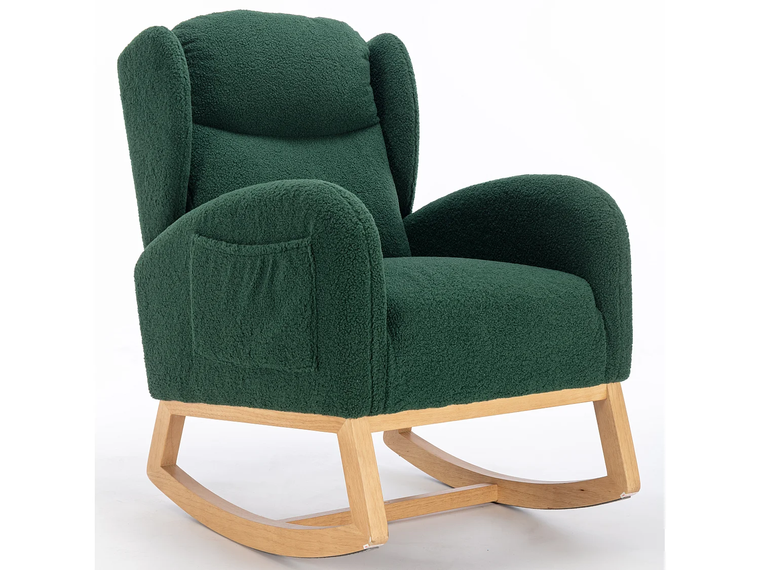 Moderne schommelstoel in pluche stof, met vleugelrug, met armleuningen, gestoffeerd, donkergrijs (96,5 x 71 x 101 cm)