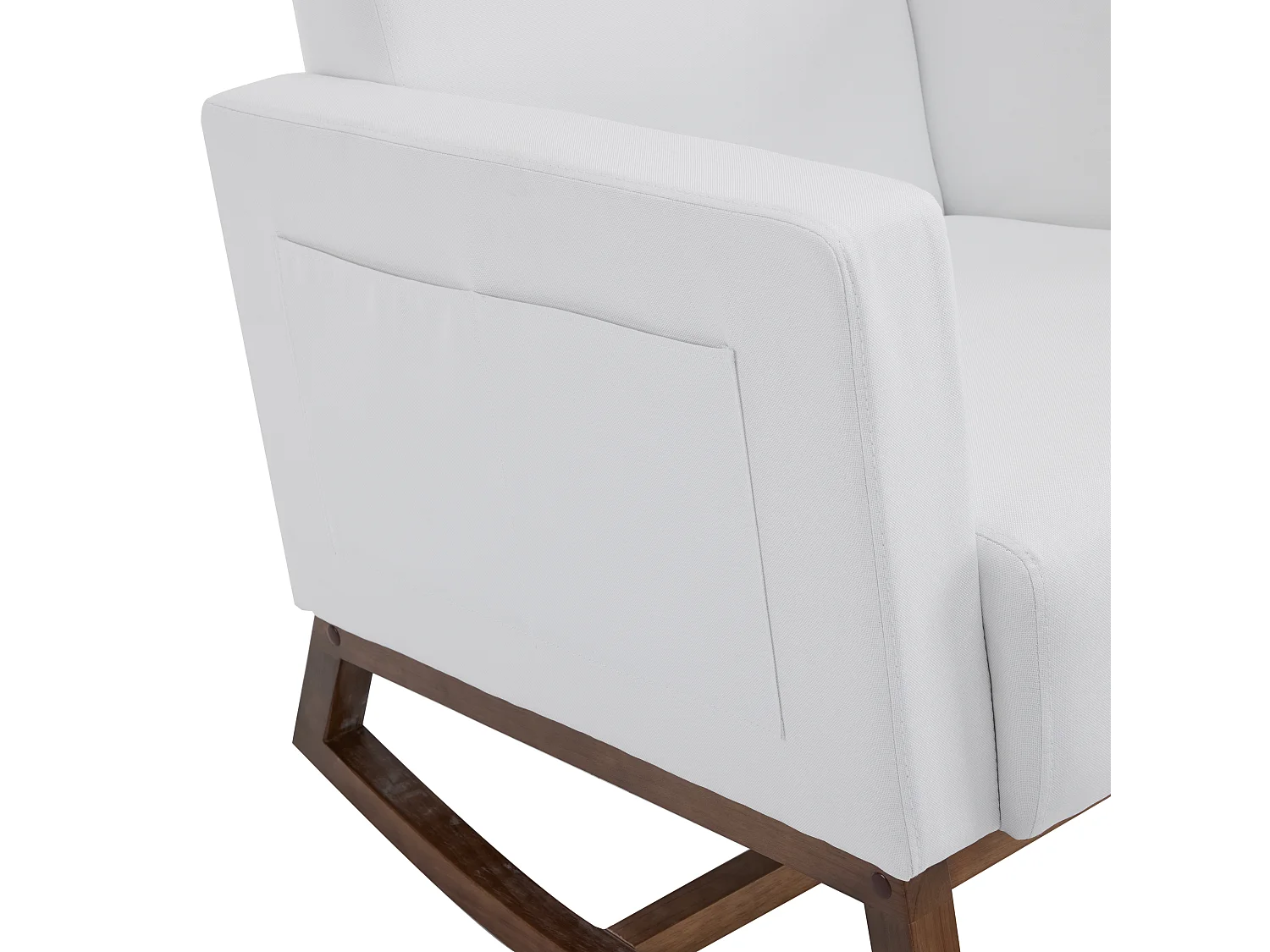 Rocking Chair Lounge with Footrest, Front and Rear Rocking Design, Storage Pocket, White Velvet, Wood Legs (66.5x84x92.5 cm)