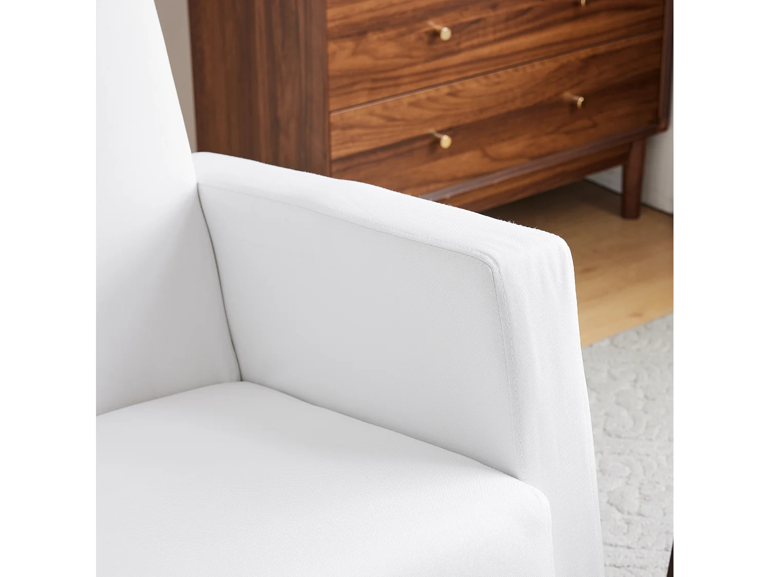 Rocking Chair Lounge with Footrest, Front and Rear Rocking Design, Storage Pocket, White Velvet, Wood Legs (66.5x84x92.5 cm)