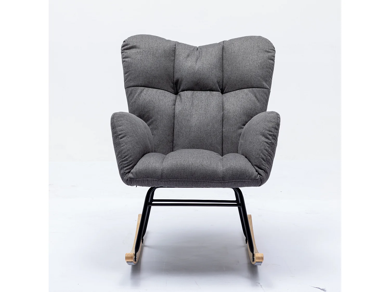 Moderne gestoffeerde schommelstoel, linnen stof, met uitschuifbare voetensteun, grijs (80x70x95 cm)