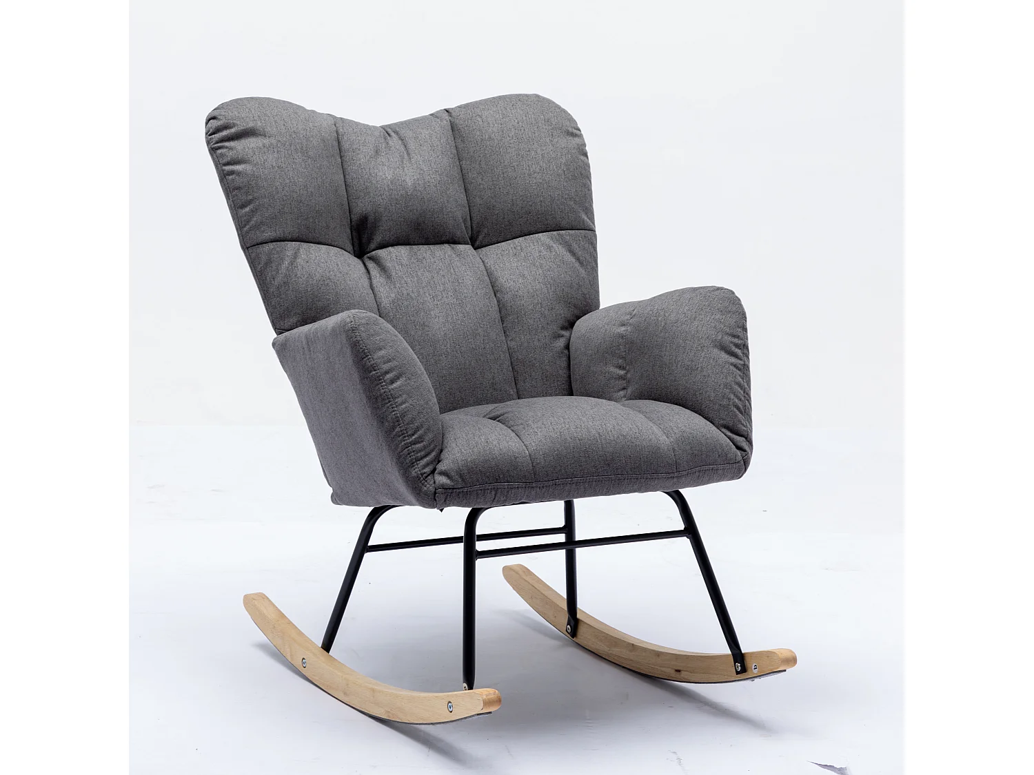 Moderne gestoffeerde schommelstoel, linnen stof, met uitschuifbare voetensteun, grijs (80x70x95 cm)