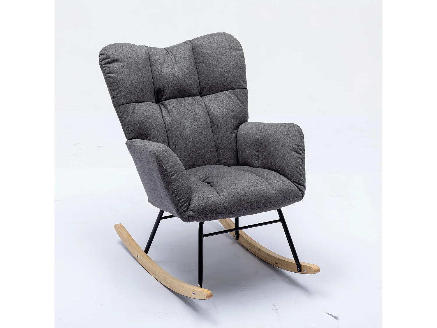 Moderne gestoffeerde schommelstoel, linnen stof, met uitschuifbare voetensteun, grijs (80x70x95 cm)